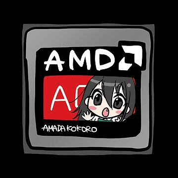 Chibi Amada Kokoro peeking out of an AMD processor sticker